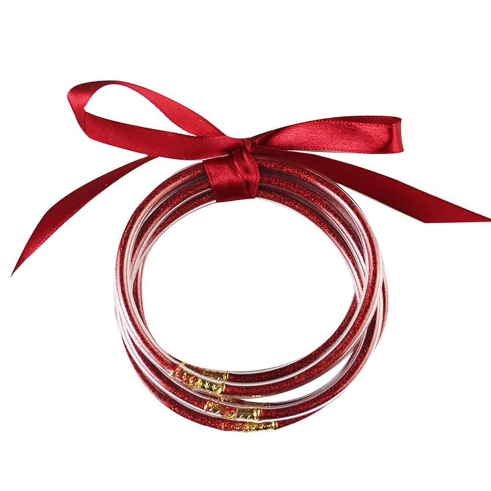 Caiyao Lightweight Colorful Glitter Jelly Beads Filled Bangles Stackable Silicone Bracelets with ... | Amazon (US)