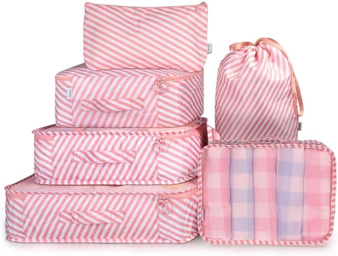Travel Packing Cubes, VAGREEZ Lightweight Luggage Organizers Bags Set for Carry on Suitcase(Pink ... | Amazon (US)