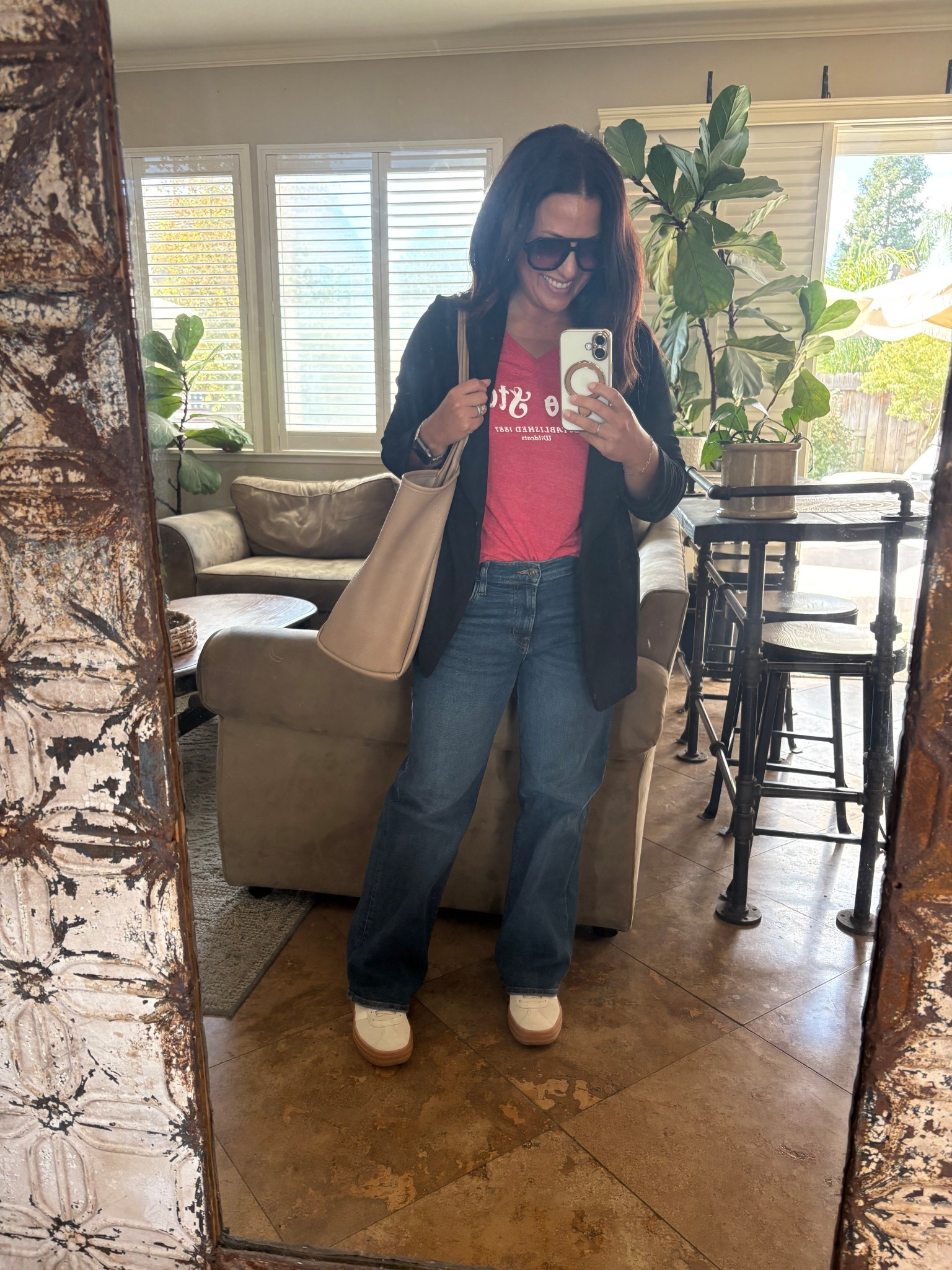 College wear every Wednesday at my school. I love a good tshirt, jeans and blazer combo. I wore my platform adidas sneakers and can’t believe how comfortable they are. 
Wearing a 27 in my petite friendly wide leg jeans and small in my blazer. 

Teacher stylee

#LTKPetite #LTKWorkwear #LTKOver40