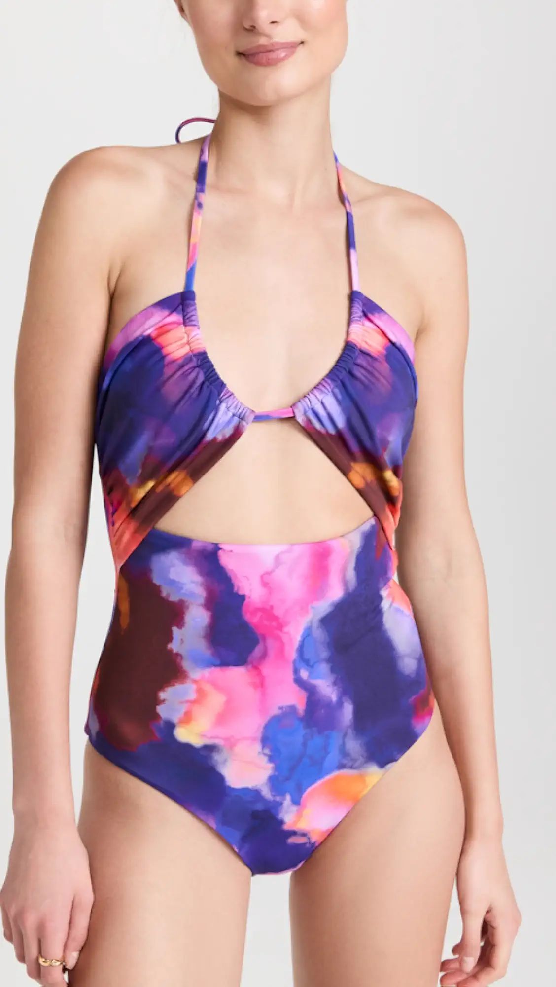 Judite Watercolor Print Swimwear Halter Swimsuit | Shopbop