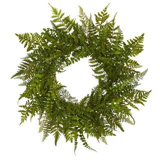 Nearly Natural 24 in. Artificial Mixed Fern Wreath 4205 - The Home Depot | The Home Depot
