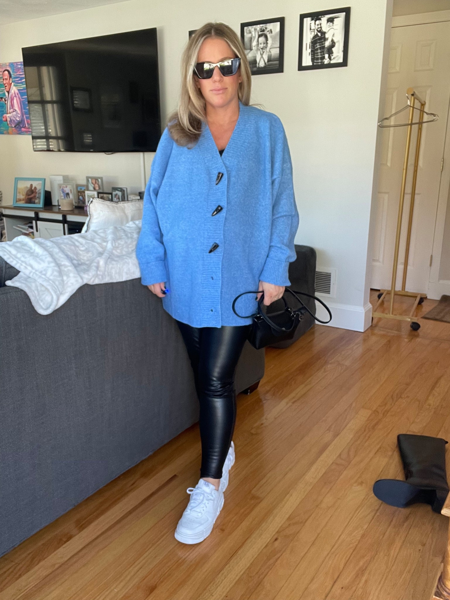 Super soft cozy maternity sweater! Vegan leather maternity leggings 