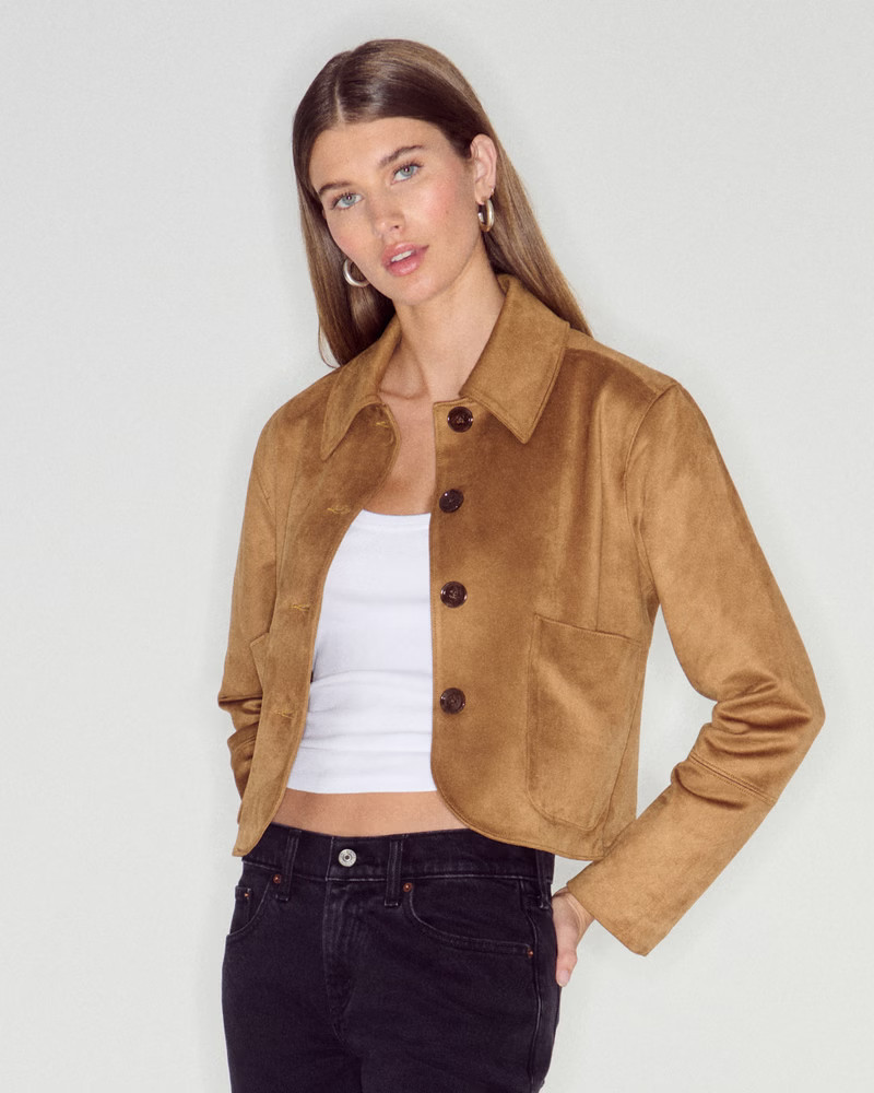 Abercrombie & Fitch Women's Vegan Suede Button-Through Jacket in Toasted Taupe - Size S | Abercrombie & Fitch (US)