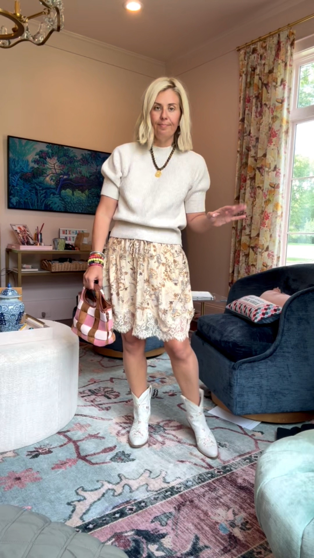 Oh the cuteness of this look!! This shirt & skirt from tar-jay is so good!! I’m in xs top & skirt and 8 boots tts. 

Codes: 
*Erin McDermott - mixandmatch for 25% off
*Allie + Bess - Catherine20

#LTKdayinmylife #LTKootd #LTKmomlife