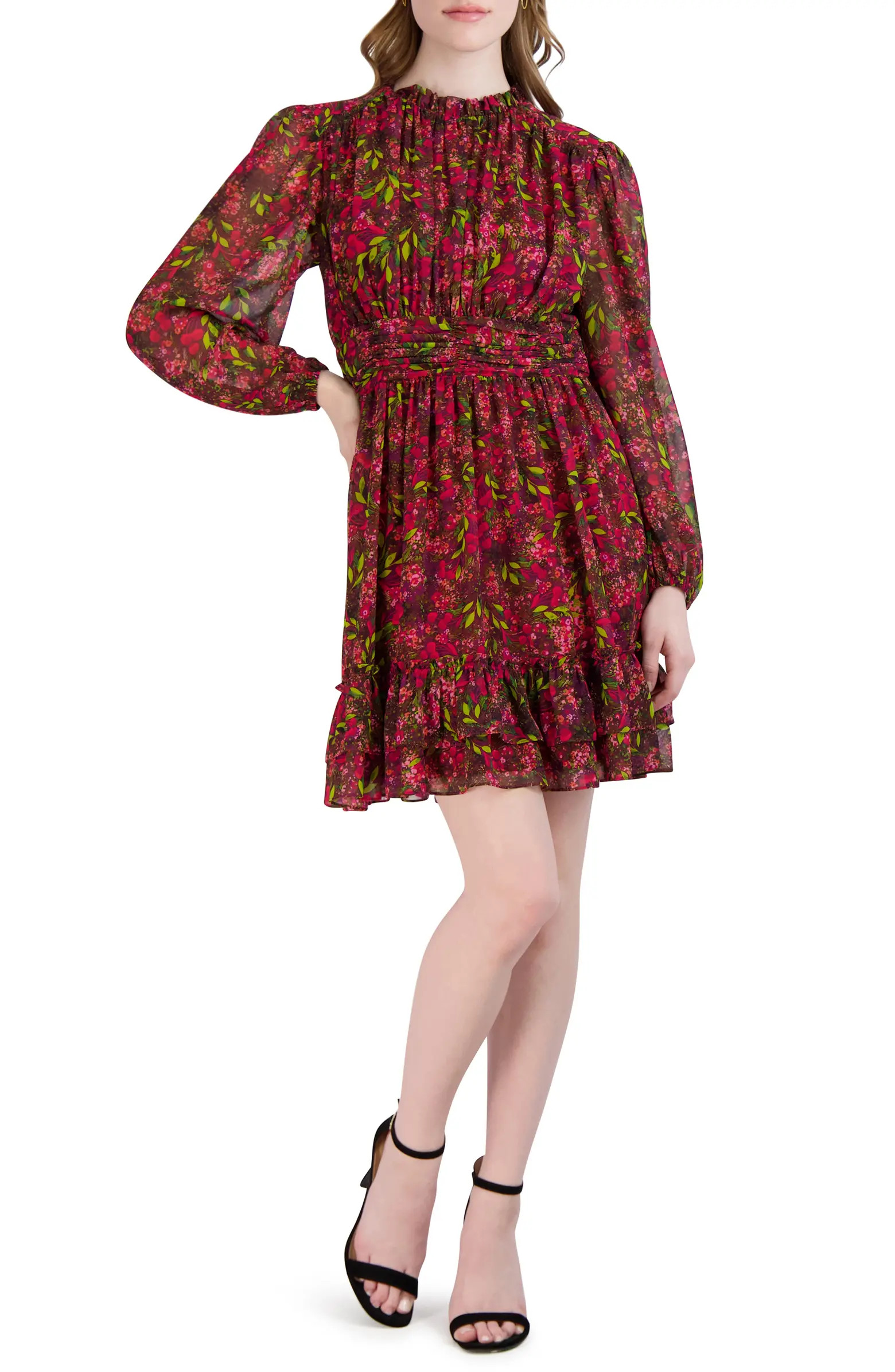 Julia Jordan Floral Print Gathered Long Sleeve Dress | Nordstrom | Nordstrom