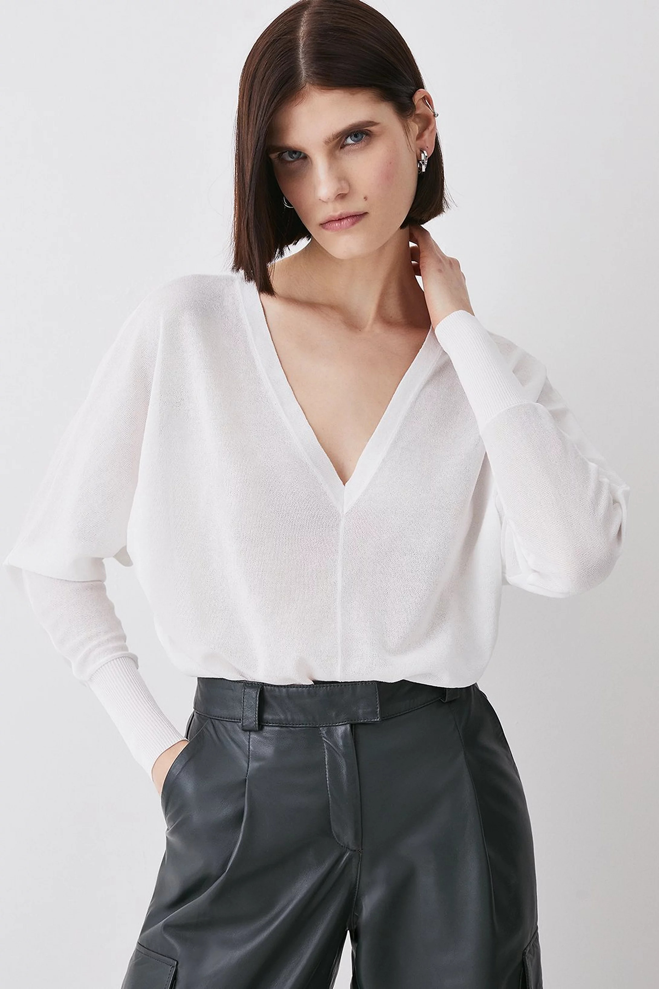 Lightweight Knitted V Neck Long Sleeve Jumper | Karen Millen UK + IE + DE + NL