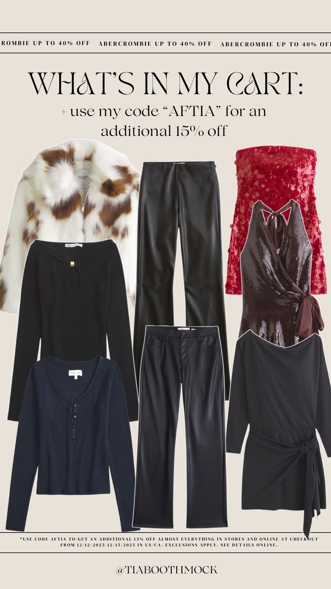 Surprise!!! My @abercrombie code is active this weekend! Here is everything that’s in my cart right now. Lots of fun holiday pieces and my code “AFTIA” stacks for an additional 15% off at checkout! #AbercrombiePartner 

#LTKHoliday #LTKSaleAlert #LTKootd