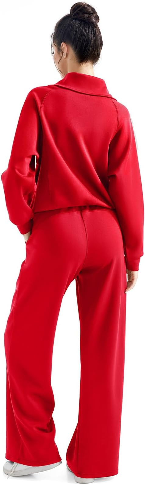 SUUKSESS Women 2 Piece Lounge Matching Set Wide Leg Sweatpant Half Zip Sweatshirt | Amazon (US)