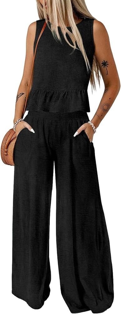 Dokotoo Pants Sets Women 2 Piece Outfits Sleeveless Round Neck Tank Tops Matching Sets for Women ... | Amazon (US)