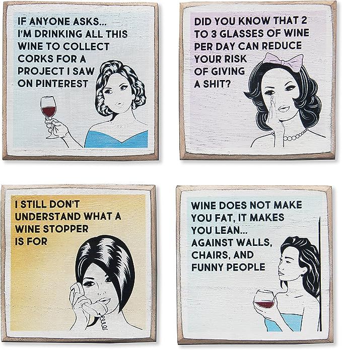Wooden Coasters for Coffee Table - Funny Gifts for Women - Funny Housewarming Gifts for Wine Love... | Amazon (US)