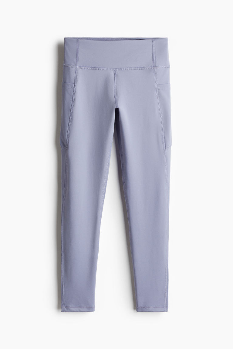 H & M - Pocket-detail sports leggings in DryMove - Blue | H&M (UK, MY, IN, SG, PH, TW, HK)