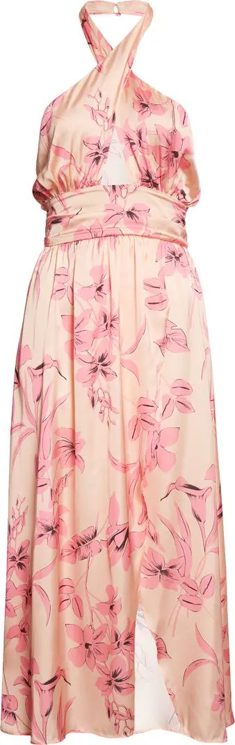 Luna Floral Halter Neck Satin Dress | Nordstrom