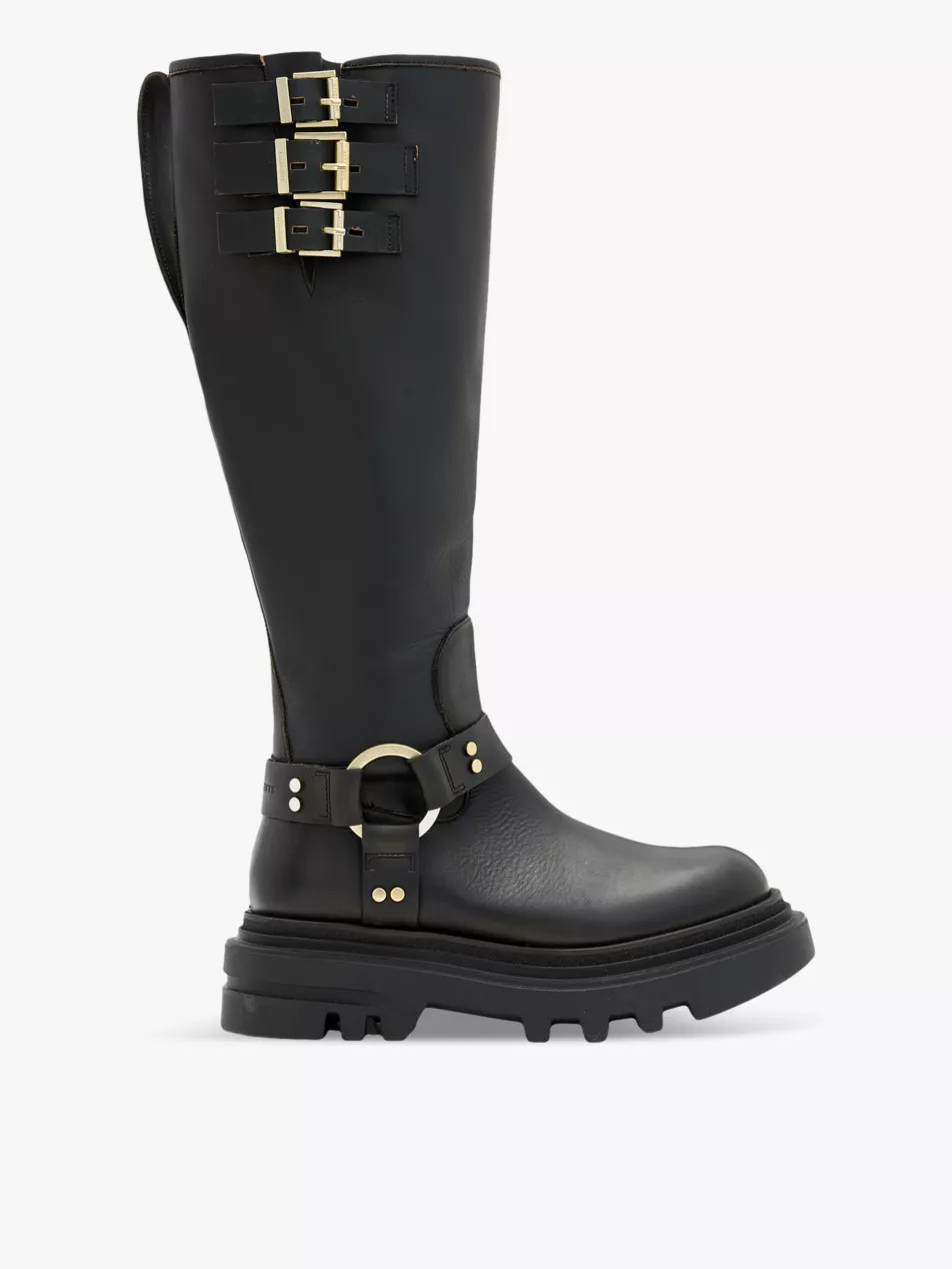 Jade buckled leather knee-high biker boots | Selfridges