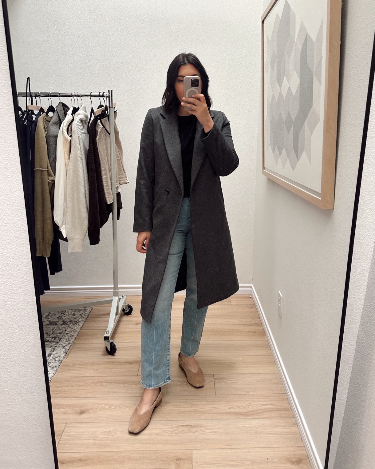 I’ve only tried Quince’s puffer coats and leather coats and so I gave this wool coat a try. It feels / looks just like one from J.Crew. Fully lined and really well made. It is single breasted, which is nice for our mild winters here. If I were in a colder place, I’d go double breasted for more coverage. 

I would say for southern winters, this weight is perfect. But It’s not for say a Chicago snowstorm you know? It’s warm but not a heavy coat. 

Oh and I’m in the medium, perfect fit. 

I'm in the large of the $50 cashmere sweater! I like a size up, it runs true to size. 

 