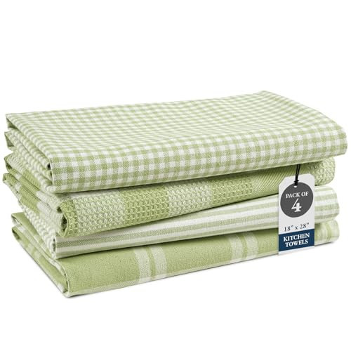 LANE LINEN Cotton Kitchen Towels Set, 4-Pack – Absorbent, Quick-Drying Dish Towels, 18" x 28" - Sage Green | Amazon (US)