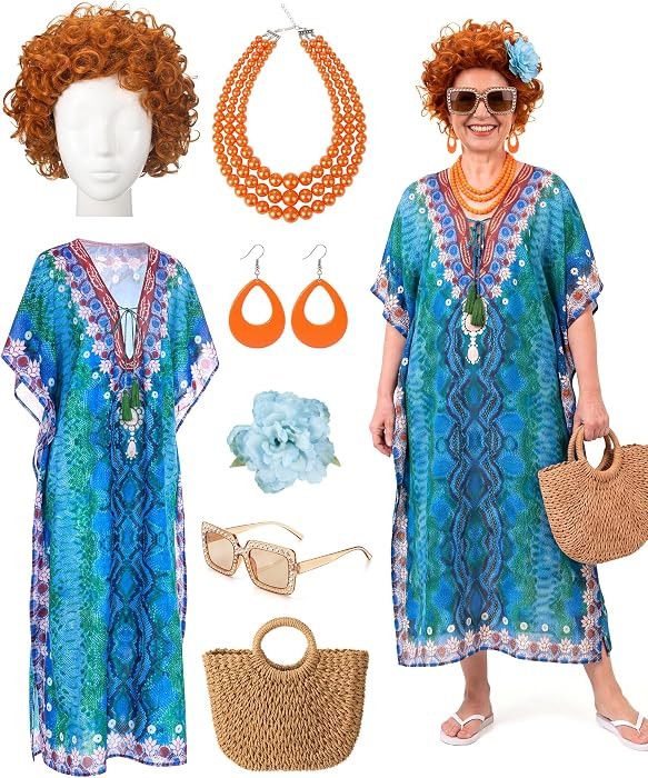 Suhine 7 Pcs Costume for Women Landlady Cosplay Blue Bohemia | Amazon (US)