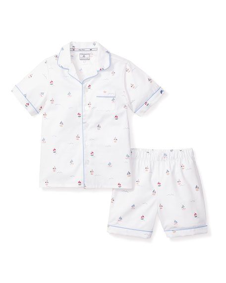 Petite Plume Kid's Bateau Sailboat 2-Piece Pajama Set, Size 6M-14 | Neiman Marcus