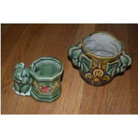 Vintage 1940's 1940S Set Of 2 Majolica Pottery Elephant Good Luck Fortune Planters Plant Pots | Etsy (US)
