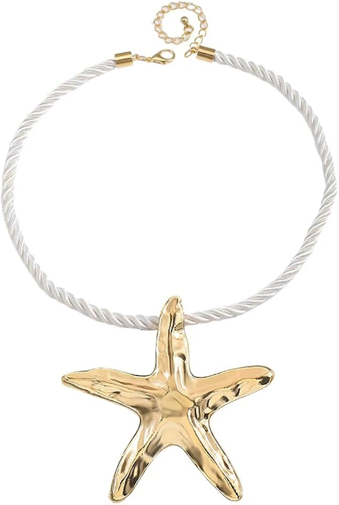 Dtja Large Starfish Pendant Necklace for Women Girls Handmade Hammered Star Shaped Ocean Sea Mari... | Amazon (US)