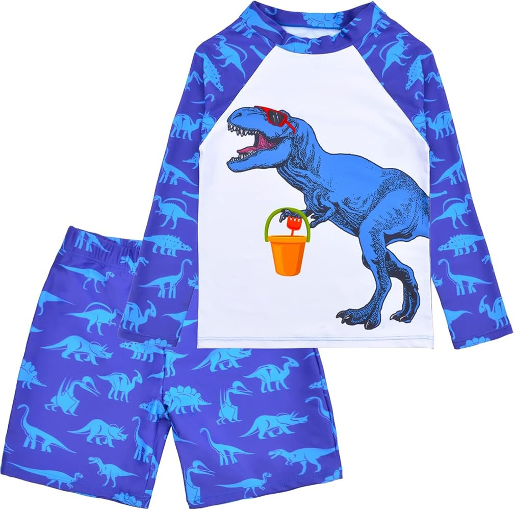Boys Two Piece Rash Guard Swimsuits Sets Kids Long Sleeve Sunsuit Swimwear Sets | Amazon (US)