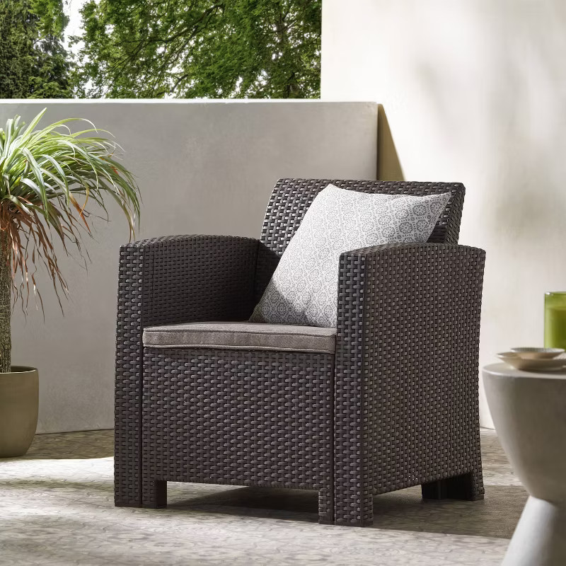 Christopher Knight Home Johns Outdoor Club Chair Faux Wicker Brown/Mixed Beige | Target