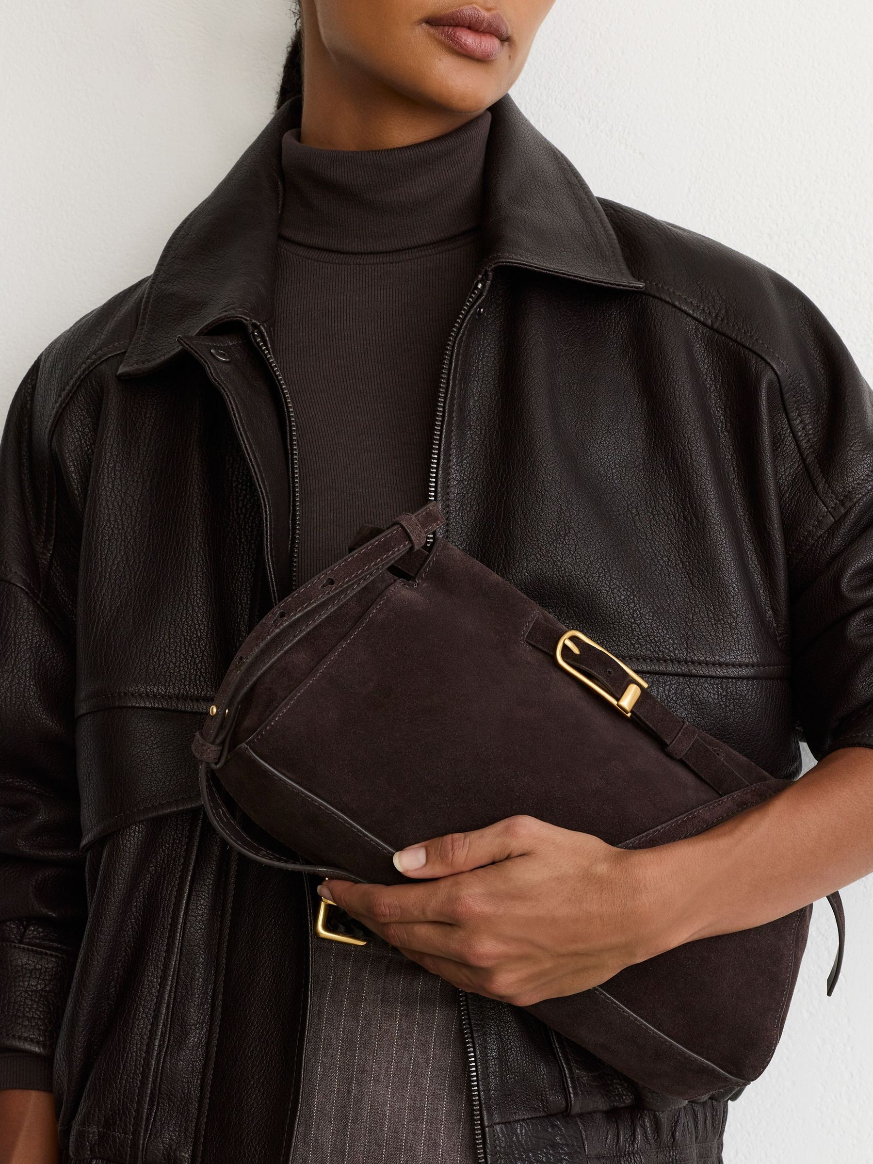 Suede Belted Shoulder Bag | Reiss UK