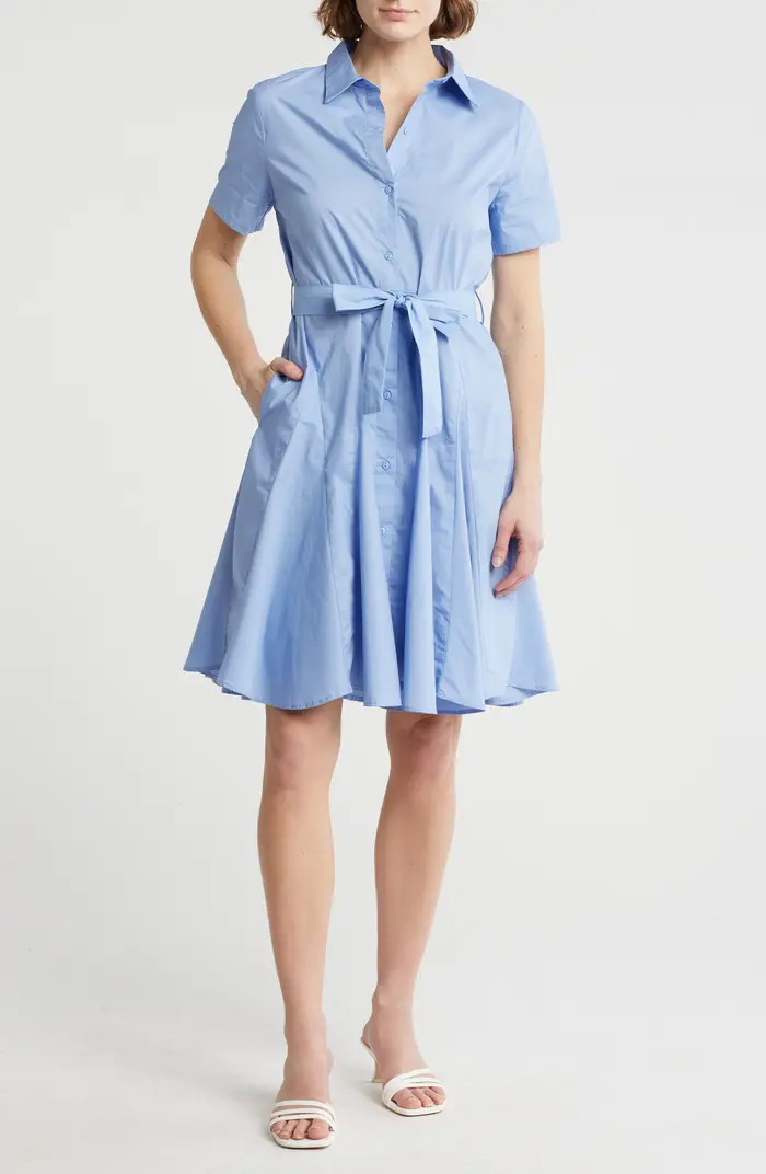 Ellen Tracy Short Sleeve Flared Cotton Shirtdress | Nordstromrack | Nordstrom Rack
