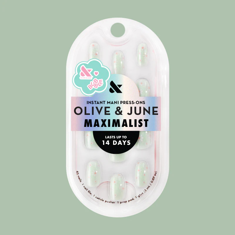 Teal Chrome Flower Shower - Press-On | Short | Round | Olive & June