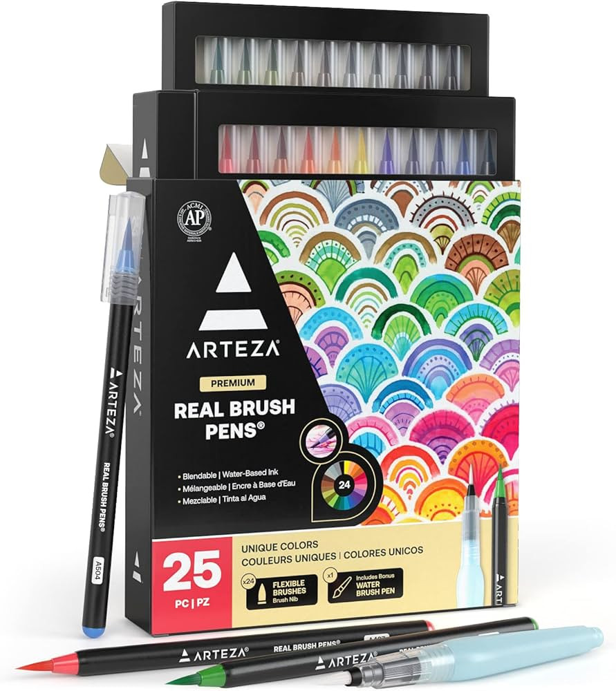 ARTEZA Watercolor Paint Pens, 24 Watercolor Brush Pens with Flexible Nylon Brush Tips, Paint Mark... | Amazon (US)