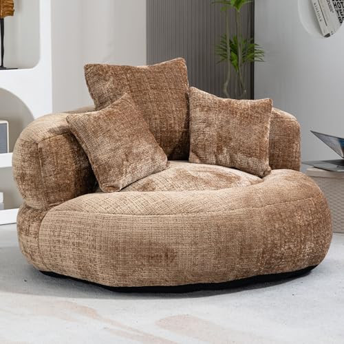 Giant Bean Bag Chairs for Adults, Oversized Beanbag Round Couch, Lazy Floor Sofa with 3 Pillows, Chenille Boneless Chair, Memory Foam Bean Bag Chairs for Living Room Bedroom, No Assembly (Coffee) | Amazon (US)
