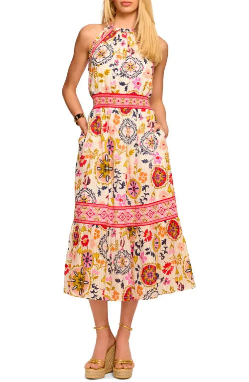 Ramy Brook Delia Floral Halter Neck Cotton Blend Dress in White Maya Combo at Nordstrom, Size Xx-Small | Nordstrom