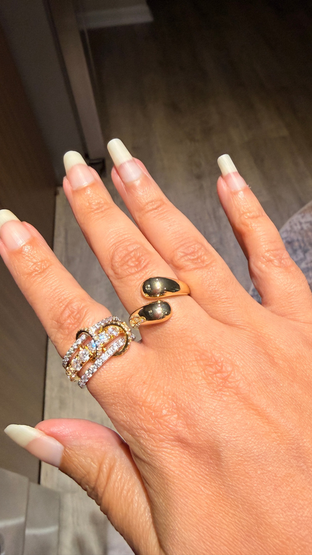 Stacked and styled ✨ Gold statement ring + sparkle stack giving luxe everyday energy. The easiest way to elevate a neutral mani. Linked my favorite bold rings, stackers, and affordable lookalikes in my LTK 💍✨
I’m wearing a size 8