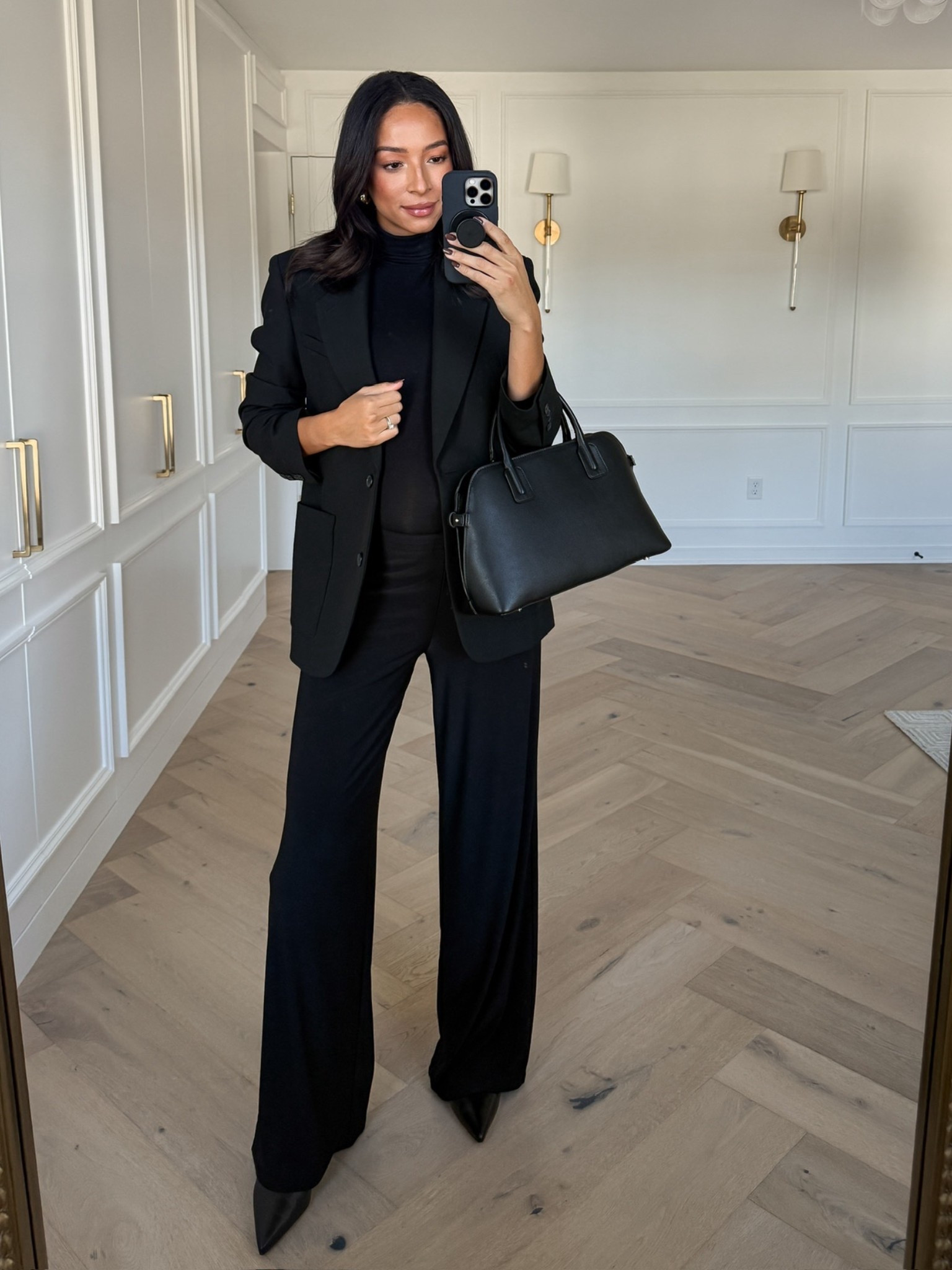 Winter work outfit! Wearing size S black turtleneck, size S black blazer, size M black wide leg pants, knee high boots fit tts 

Winter outfit
Winter fashion
Winter style 
Workwear
Business casual 
Office outfit 

#LTKBump #LTKWorkwear #LTKSeasonal