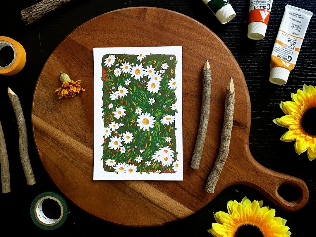 Field of Daisies Mini Art Print Gouache Painting 4x6 Floral - Etsy | Etsy (US)