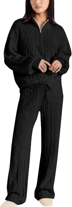 Paintcolors Womens 2 Piece Lounge Set Oversized Fall Knit Pajamas Long Sleeve Top Wide Leg Pants ... | Amazon (US)