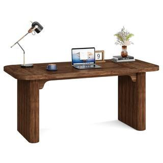 Moronia 62 in. Rectangle Brown Wood Executive Desk, Computer Office Desk with Double Pedestal for Home Office | The Home Depot