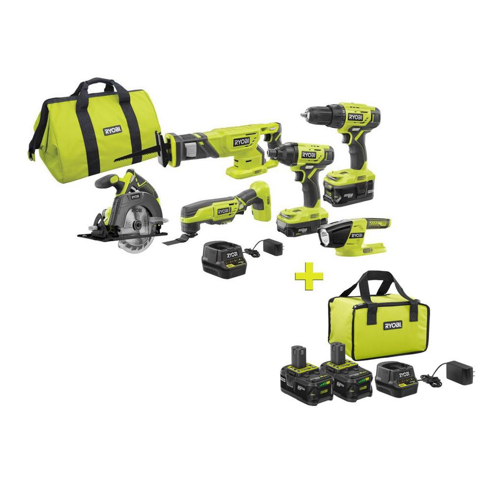 RYOBI 18-Volt ONE+ 8-Tool Combo Kit w/ Bonus 2 PK 4.0 Ah Batteries, Bag, and Charger | The Home Depot