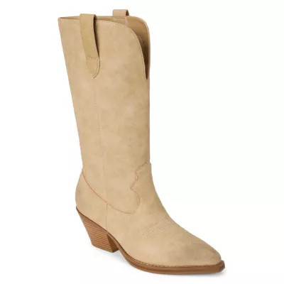 Beach Women's Western-inspired boot set on a block heel, Beige, 10M | Belk