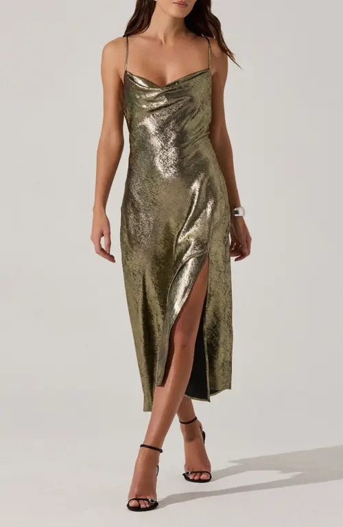ASTR the Label Gaia Metallic Midi Dress in Black Gold at Nordstrom, Size Large | Nordstrom