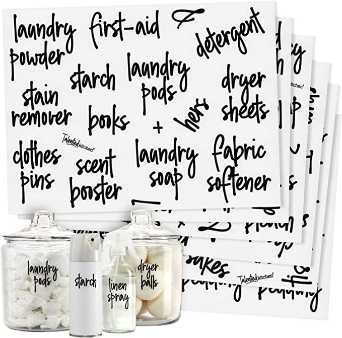 Talented Kitchen 141 Laundry Room Labels for Jars and Containers, Preprinted Black Script Sticker... | Amazon (US)
