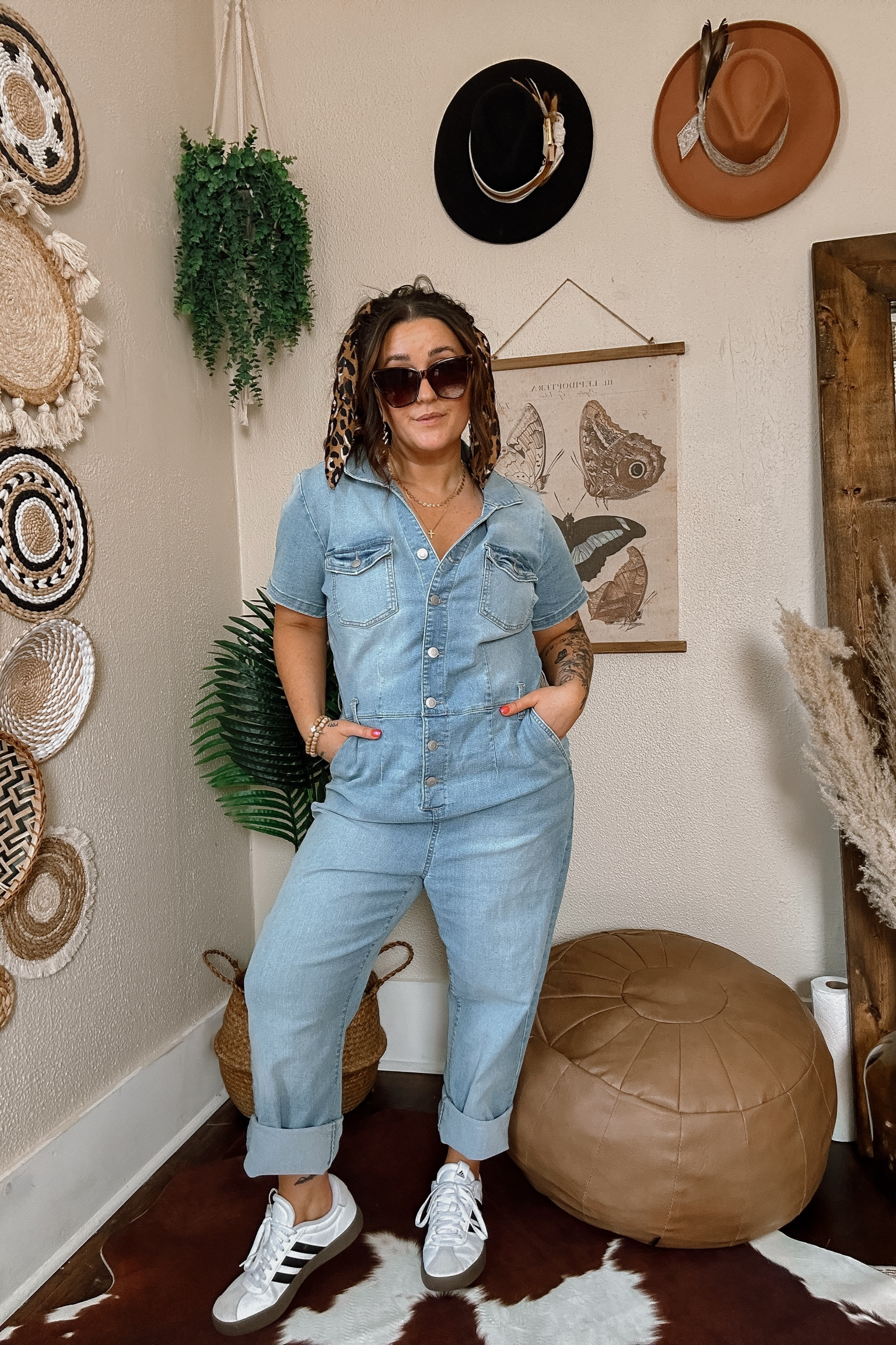 WALMART OUTFIT! Walmart spring outfit inspo. Denim jumpsuit outfit. Wearing XL (too big/oversized) in juniors (I did order a large online though for a better fit!) so size up 1 in juniors sizing If you have hips/chesty! Wearing size 7 in my shoes and found an awesome similar pair at Walmart! Super cute casual outfit idea — heels for dressed up look! 

#LTKSeasonal #LTKsalealert #LTKU