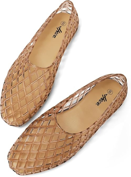 HEVA Women's Jelly Mesh Flats | Breathable Clear Hollow Shoes,Summer Beach Jellies Ballet Sandals | Amazon (US)