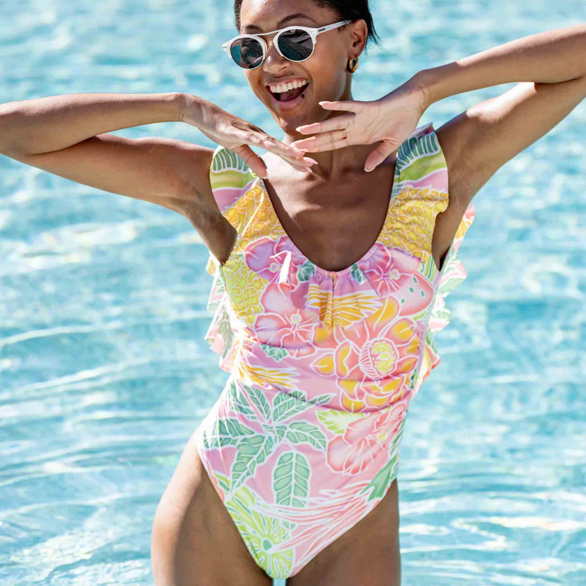 The Bahamas - Ruffle One Piece with Ruching | Kenny Flowers