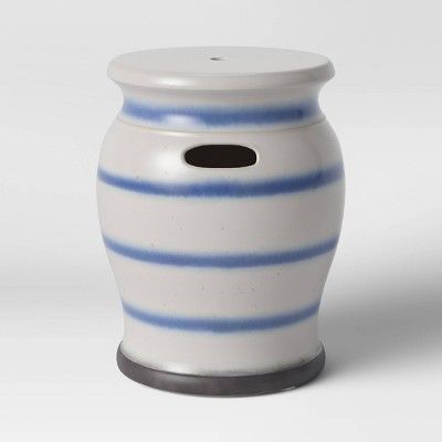 Ceramic Blue & White Striped Patio Accent Table - Threshold™ | Target
