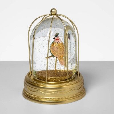 7.5" x 5.5" Bird in Cage Snow Globe Gold/Green - Opalhouse™ | Target