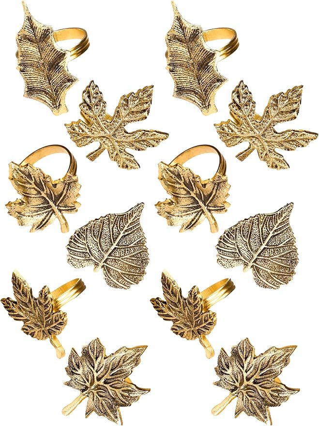 12-Piece Metal Napkin Rings - Antique Gold Harvest Leaf Napkin Rings - Decorative Table Accents f... | Amazon (US)