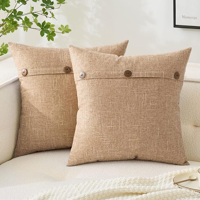 MIULEE Set of 2 Decorative Linen Throw Pillow Covers Cushion Case Triple Button Vintage Farmhouse... | Amazon (CA)