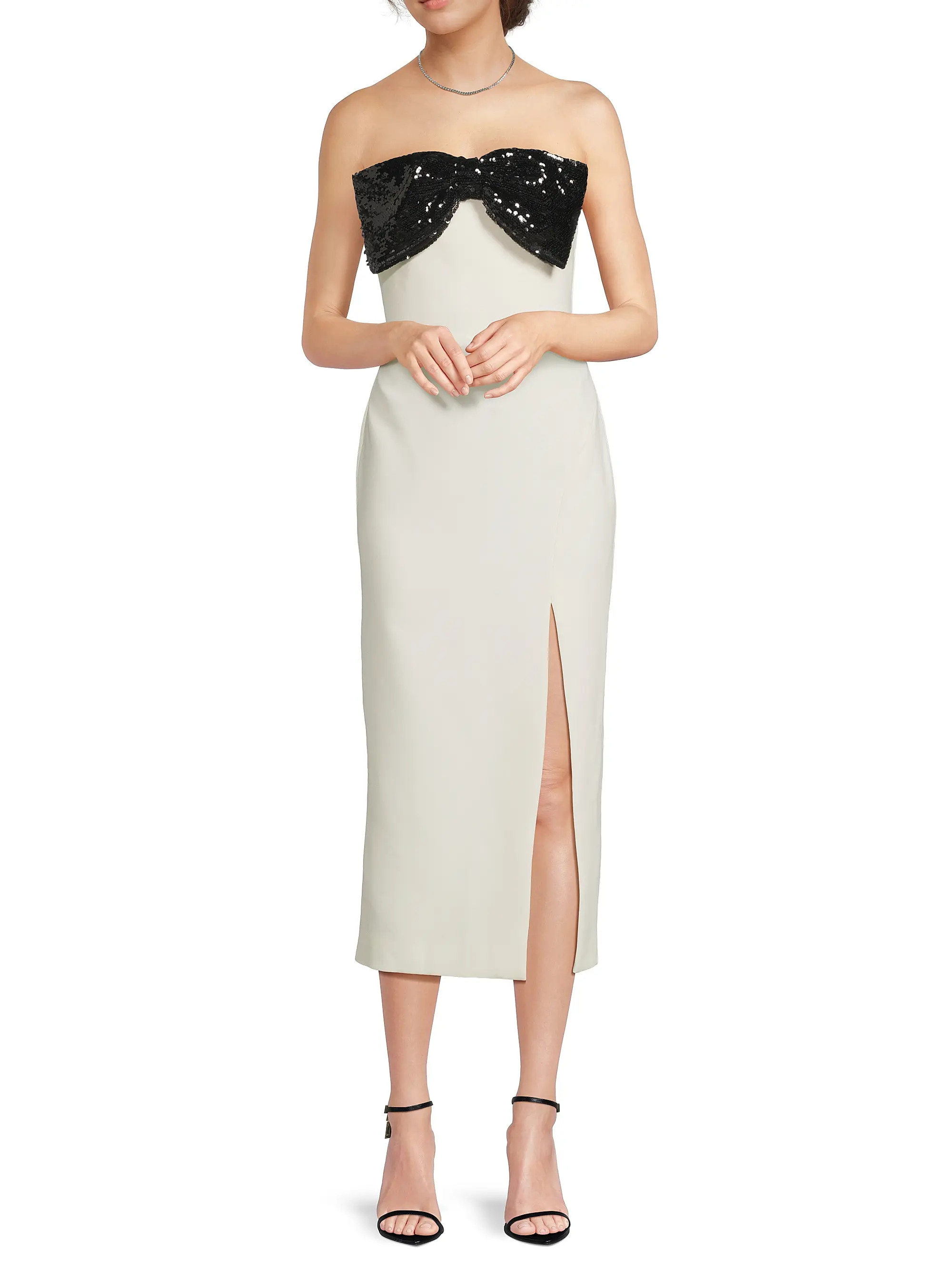 Likely Sariah Sequined Bow Strapless Midi-Dress | Saks Fifth Avenue | Saks Fifth Avenue