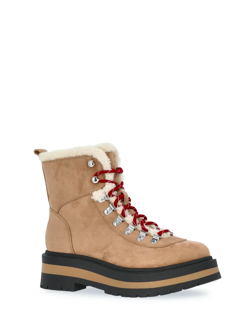 Free Assembly Women's Lace-Up Faux Shearling Booties | Walmart (US)
