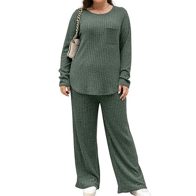 Plus Size Lounge Sets for Women 5XL Ribbed Knit 2 Piece Pajamas Sets Cozy Outfits Sleepwears with... | Walmart (US)